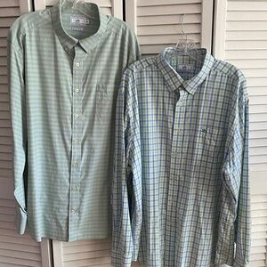 2 Southern Tide Men's Intercoastal Green and Blue Checkered Shirts XXL